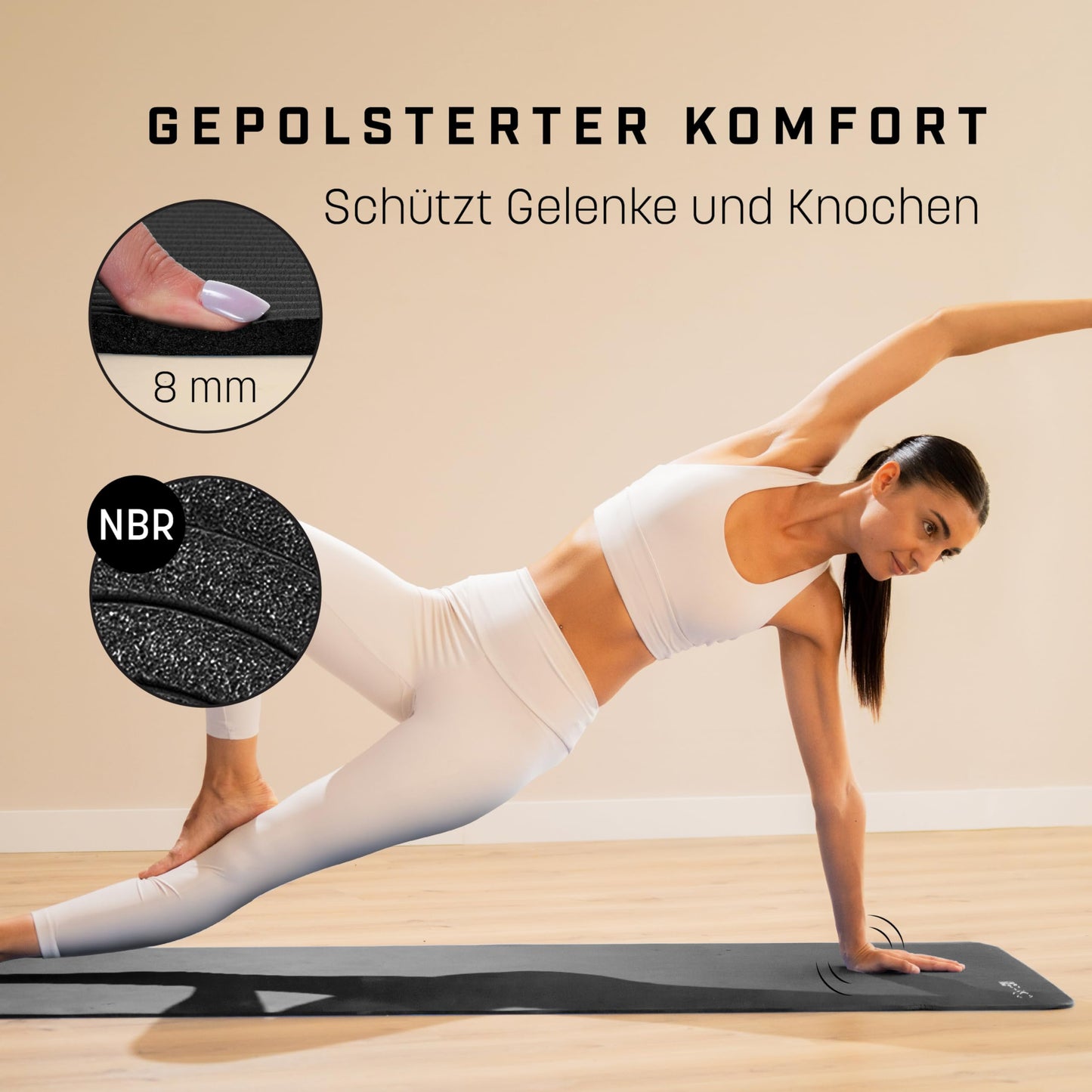 “Yogamatte 8mm rutschfest – Gepolsterte Fitness- & Sportmatte 183x60 cm”